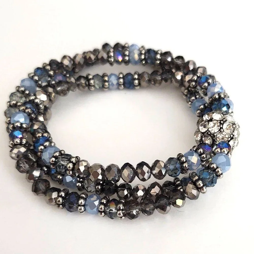 3 strand crystal and cz stretch bracelet